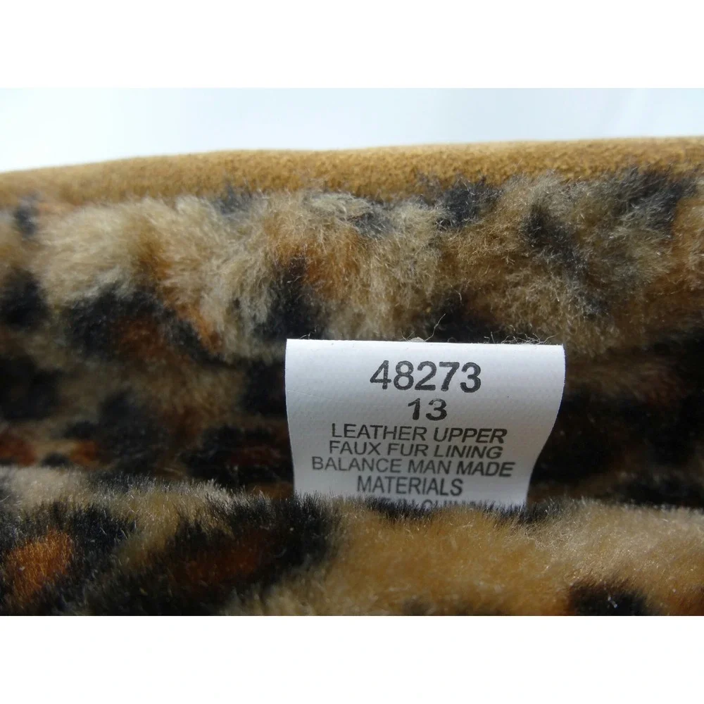 Minnetonka Cute Girl's Faux Leopard Fur Lined‎ Brown Slipper 48273 Youth Size 13